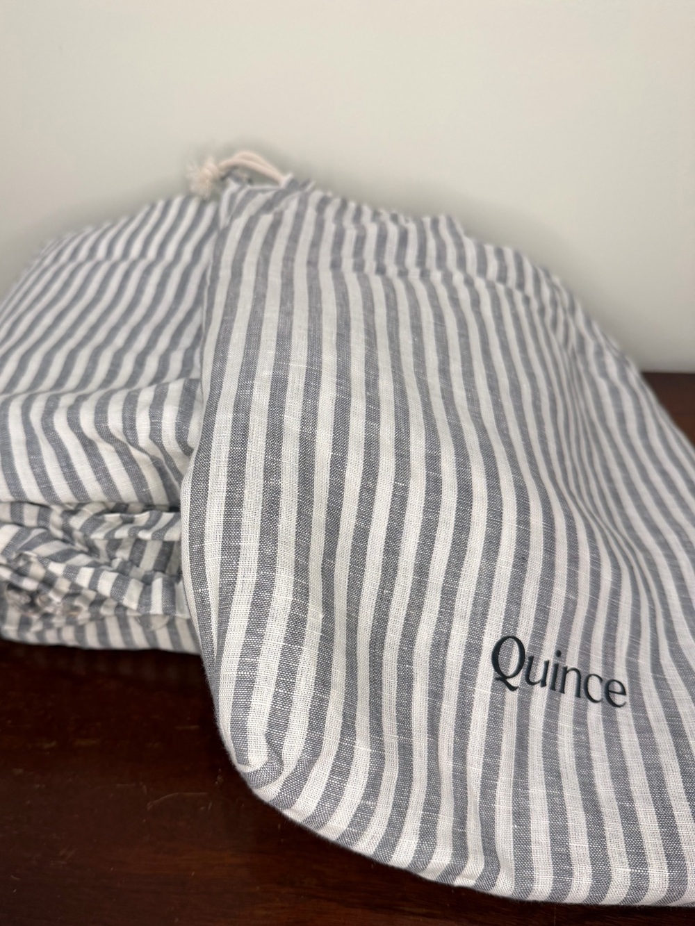 New Quince 100% European linen striped duvet cover full/queen- gray & white